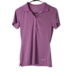 Nike‎ Golf Tour Performance Dri-Fit Striped Purple and White Polo Size XS